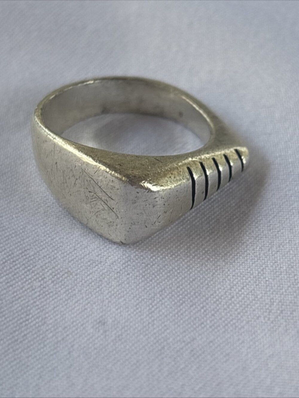 925 Sterling Silver Modernist Geometric Signet Ring Artisan Size 7 Vintage - Picture 7 of 11